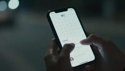 生理周期と受診先を確認するためスマートフォンを見る不安な手元