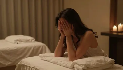 薄暗い部屋で性感マッサージを受ける緊張感のある場面