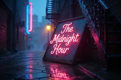ネオンが映る夜の路地の雰囲気イメージ